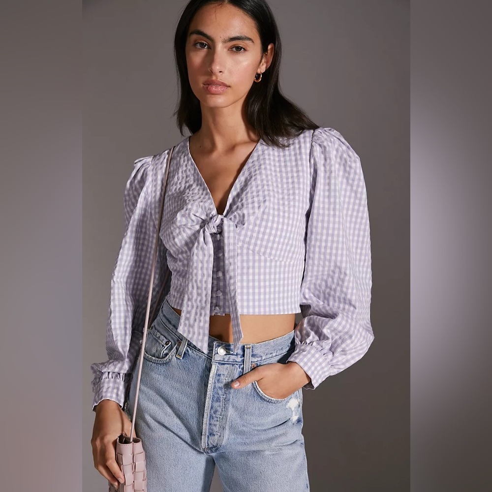 Anthropologie Purple Gingham Blouse